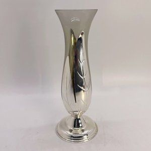 Vintage Quist West Germany Smoky Grey Glass and Metal Tulip Bud Vase Silverplate